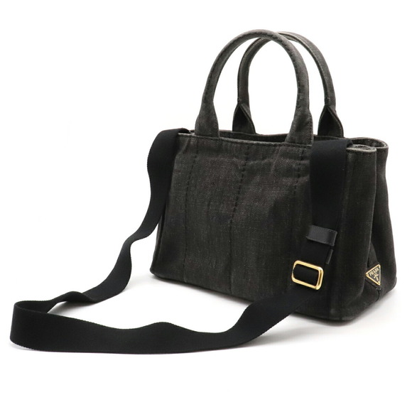 Prada Shoulder Bag Nero Black 2WAY Canapa Denim - Picture 1 of 7
